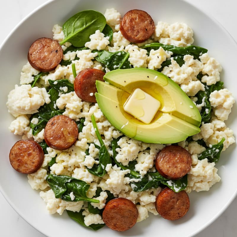 Egg White Spinach Scramble with Turkey Sausage