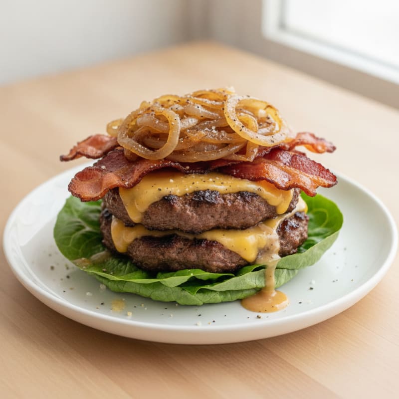 Double Bacon Cheeseburger with Caramelized Onions