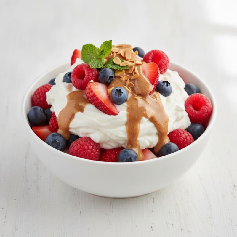 Greek Yogurt Protein Parfait with Mixed Berries and Almond Butter
