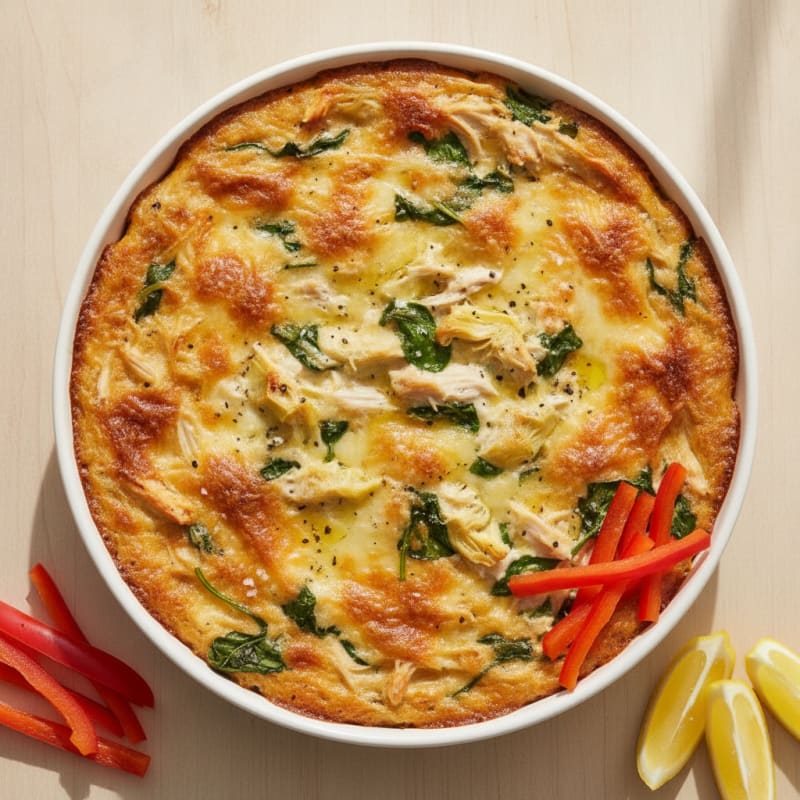 High-Protein Baked Spinach Artichoke Chicken Dip