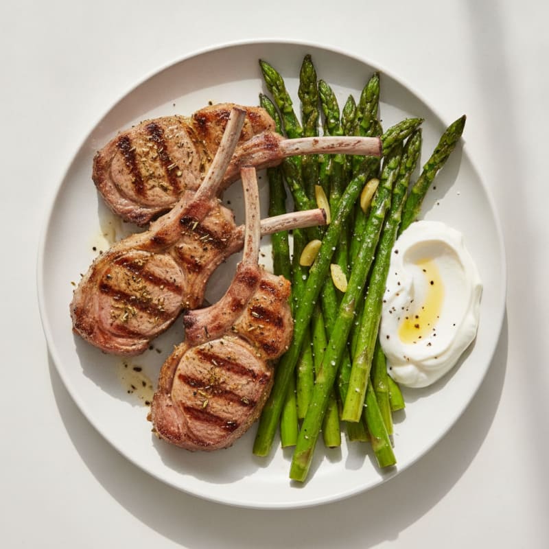 Grilled Herb Lamb Chops with Lemon-Garlic Asparagus