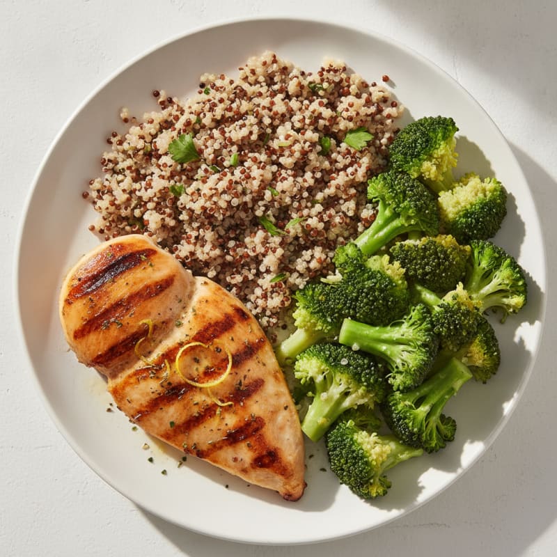 Grilled Chicken Breast with Quinoa and Steamed Broccoli