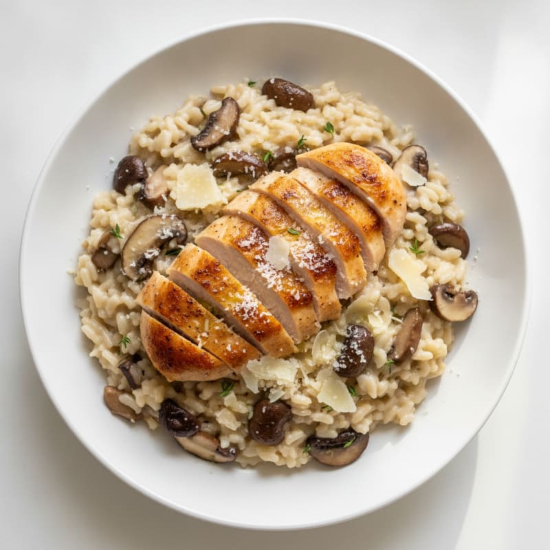 Wild Mushroom Risotto with Parmesan & Seared Chicken