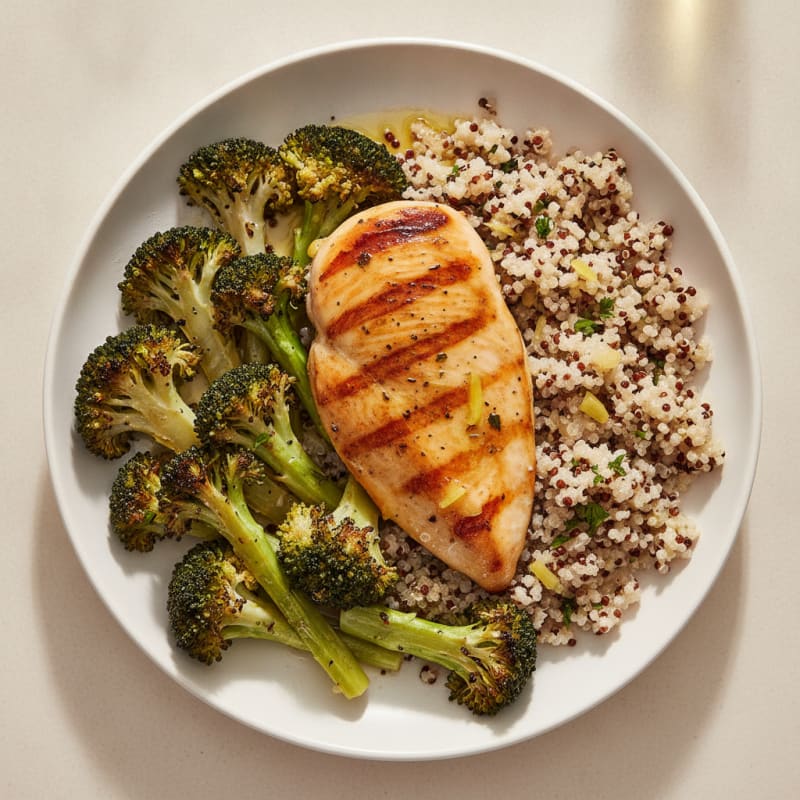 Grilled Chicken Breast with Quinoa and Roasted Broccoli