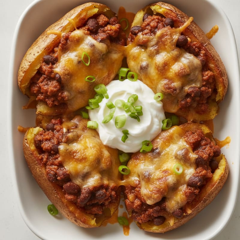 Loaded Chili Cheese Potato Skins