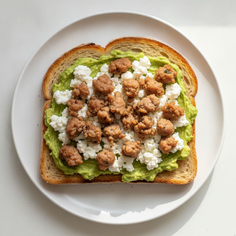 Sourdough Avocado Toast with Cottage Cheese and Turkey Sage Sausage