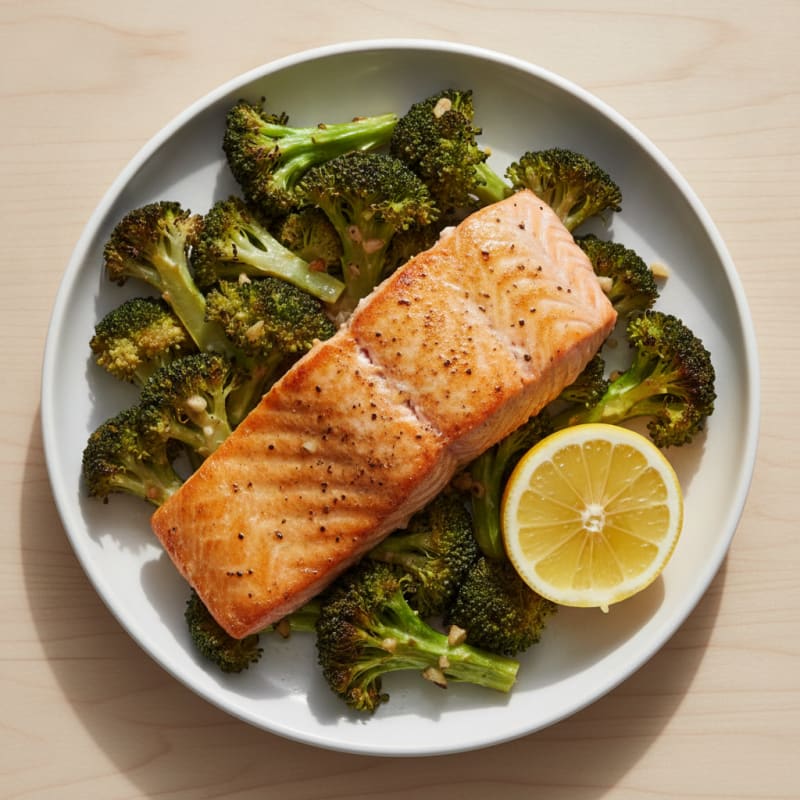Seared Salmon with Roasted Broccoli and Lemon