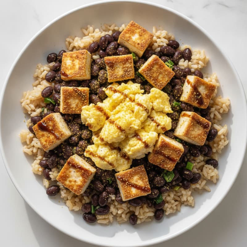 High-Protein Tofu, Black Bean, and Egg Scramble