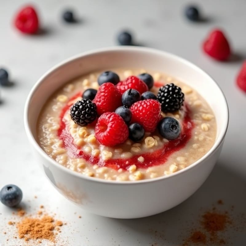 Creamy Cinnamon Swirl Protein Oatmeal with Berries
