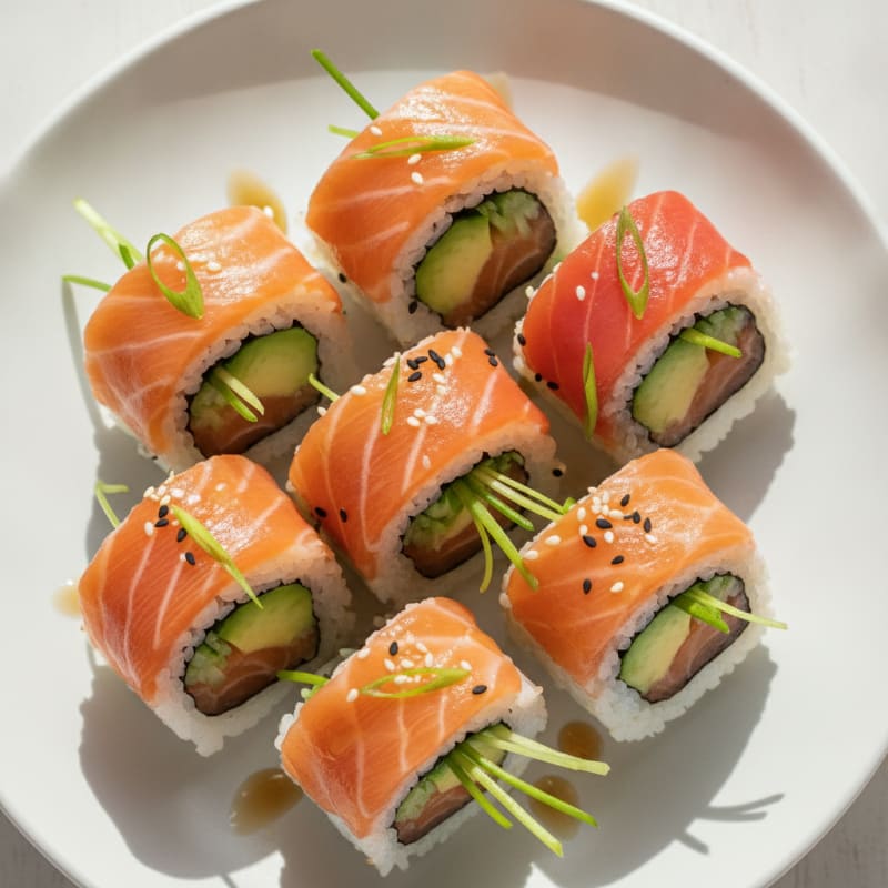 Fresh Salmon and Avocado Sushi Rolls