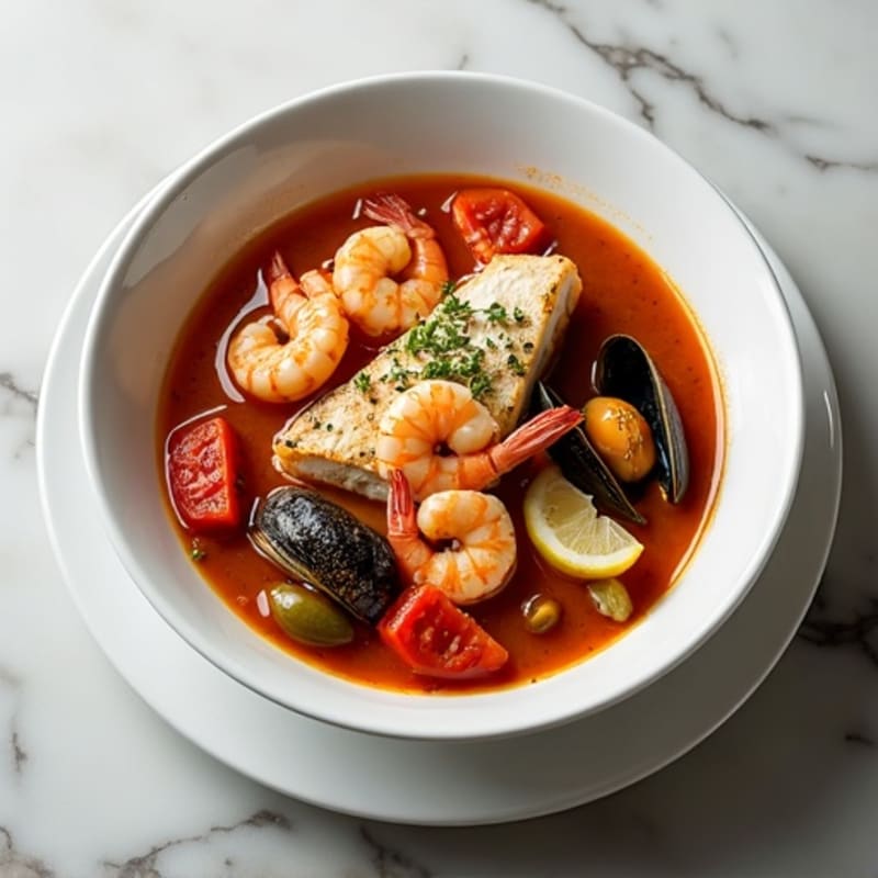 Herb-Garlic Seafood Cioppino with Fresh Fish and Shellfish
