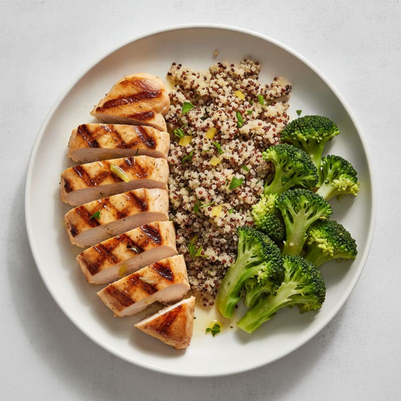 Grilled Chicken Breast with Quinoa and Steamed Broccoli