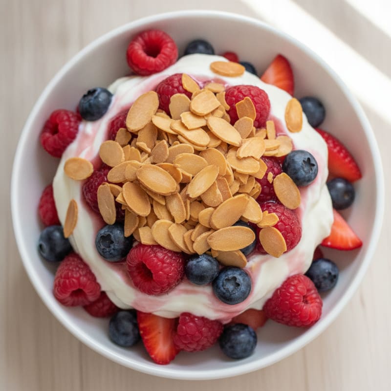 Greek Yogurt Protein Parfait with Mixed Berries and Almonds