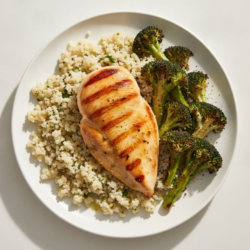 Grilled Chicken Breast with Roasted Broccoli and Quinoa