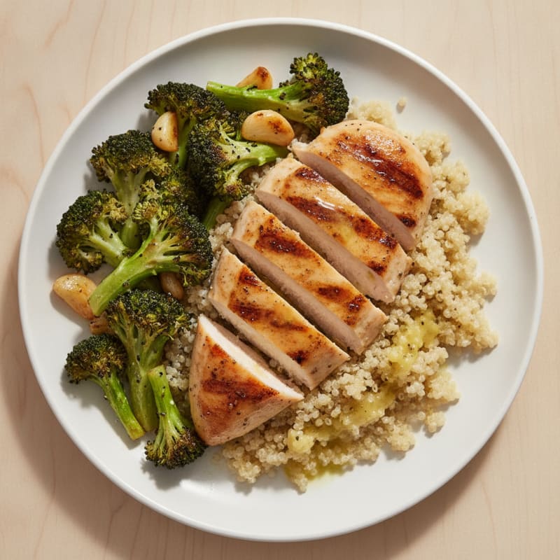 Grilled Chicken Breast with Quinoa and Roasted Broccoli