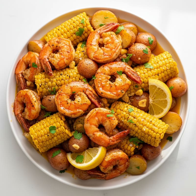 Garlic Butter Seafood Boil with Corn and Potatoes