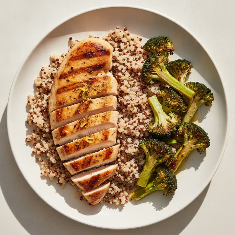 Grilled Chicken Breast with Quinoa and Roasted Broccoli