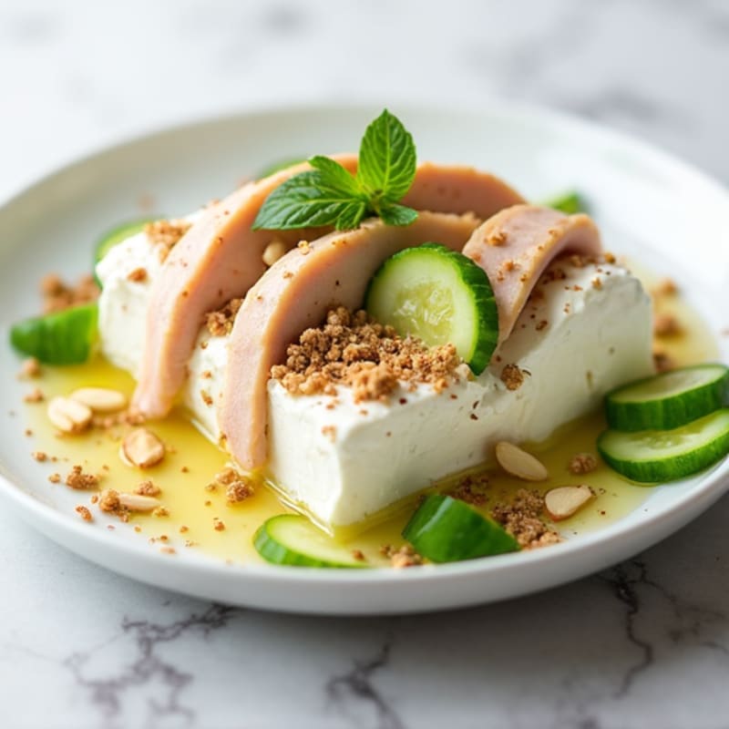 Cottage Cheese with Sliced Turkey and Cucumber