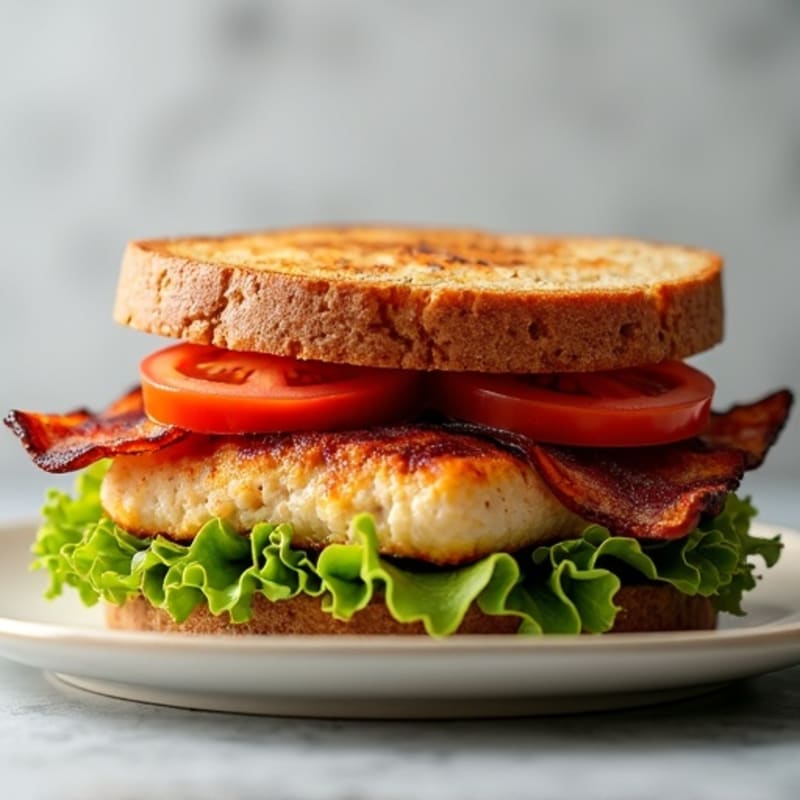 Grilled Chicken and Crispy Turkey Bacon Sandwich with Fresh Greens and Tomato