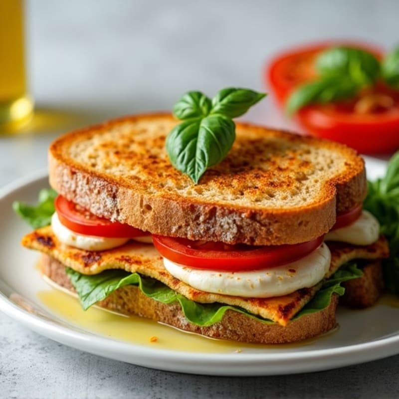 Grilled Whole Wheat Sandwich with Fresh Mozzarella, Tomato, Basil, and Grilled Chicken