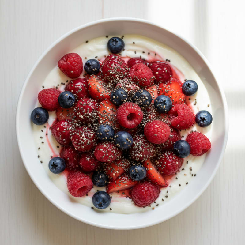 Greek Yogurt Protein Pudding with Mixed Berries