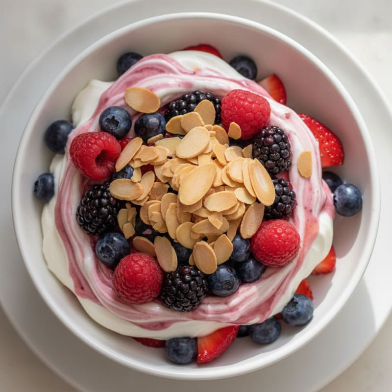 Greek Yogurt Protein Parfait with Mixed Berries and Almonds
