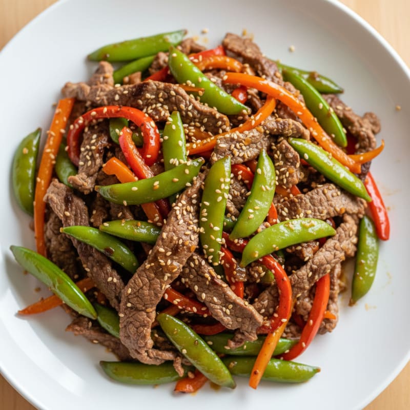 Lean Beef Stir Fry with Bell Peppers and Snap Peas