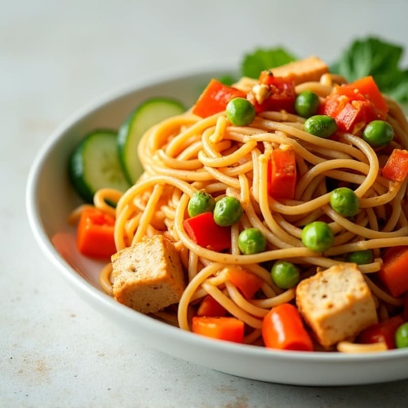 Creamy Spicy Peanut Noodles with Crisp Vegetables