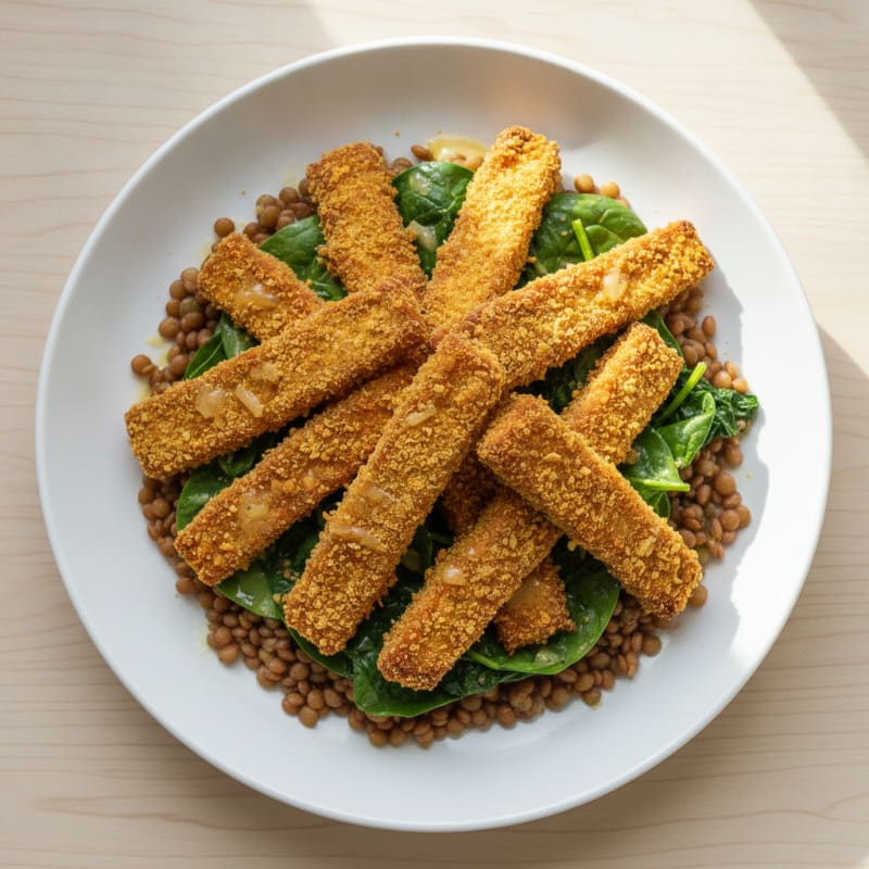 Crispy Tempeh Power Bowl with Lentils and Greens