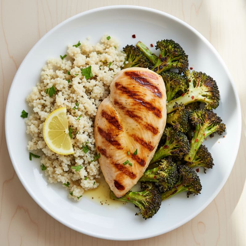 Grilled Chicken Breast with Quinoa and Roasted Broccoli