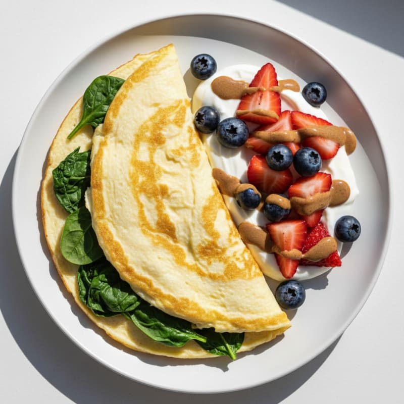 Egg White Spinach Omelette with Greek Yogurt and Berries