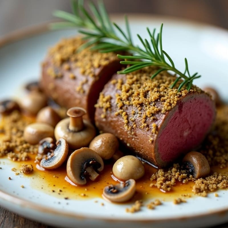 Beef Tenderloin with Crispy Mushroom-Herb Crust