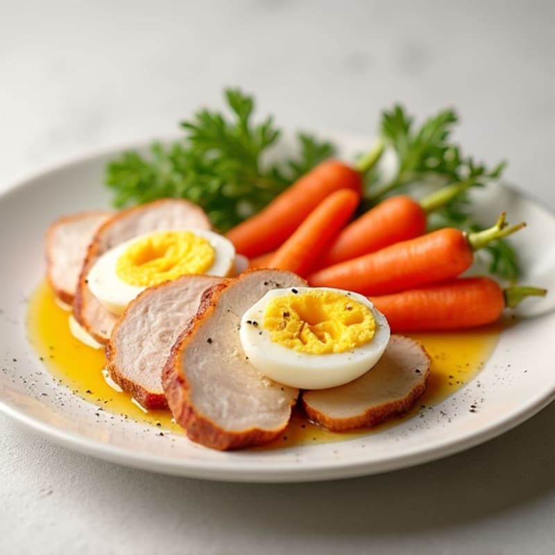 Turkey Breast Slices with Hard-Boiled Eggs and Baby Carrots
