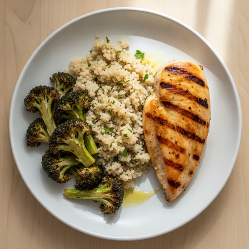 Grilled Chicken Breast with Quinoa and Roasted Broccoli