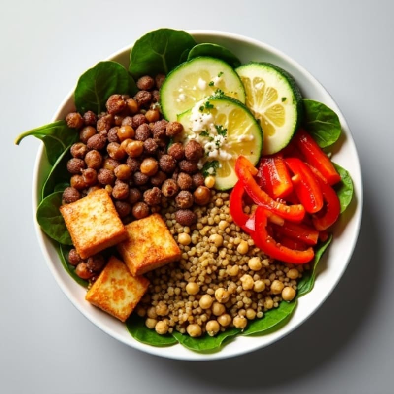 Crispy Tofu and Lentil Power Bowl with Roasted Vegetables