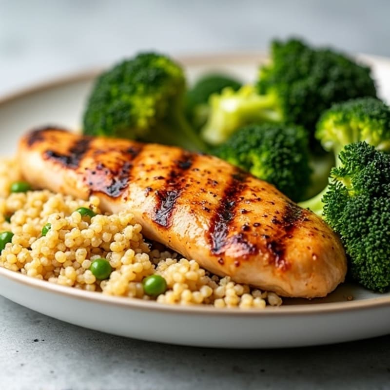 Grilled Chicken Breast with Quinoa and Roasted Broccoli