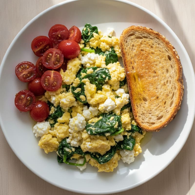 Cottage Cheese Scramble with Spinach and Cherry Tomatoes