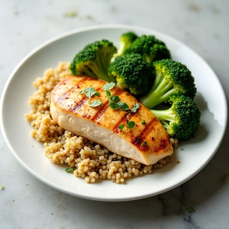 Grilled Chicken Breast with Quinoa and Roasted Broccoli