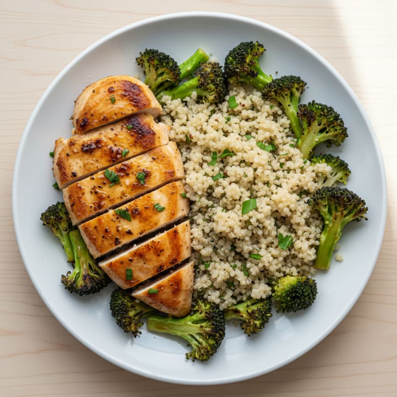 Grilled Chicken Breast with Quinoa and Roasted Broccoli