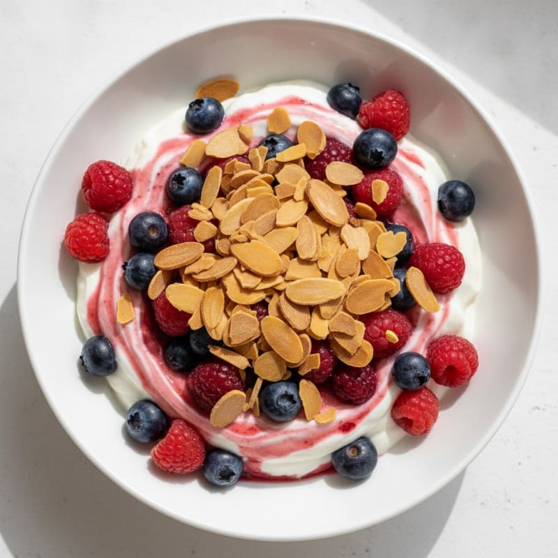Greek Yogurt Protein Parfait with Mixed Berries and Almonds