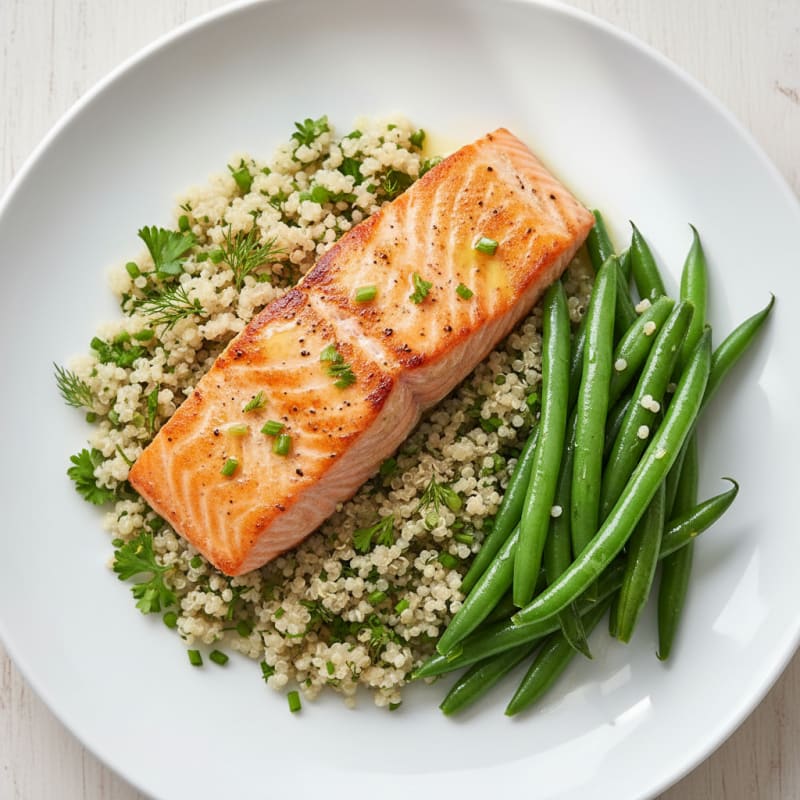 Seared Salmon with Herb Quinoa and Steamed Green Beans