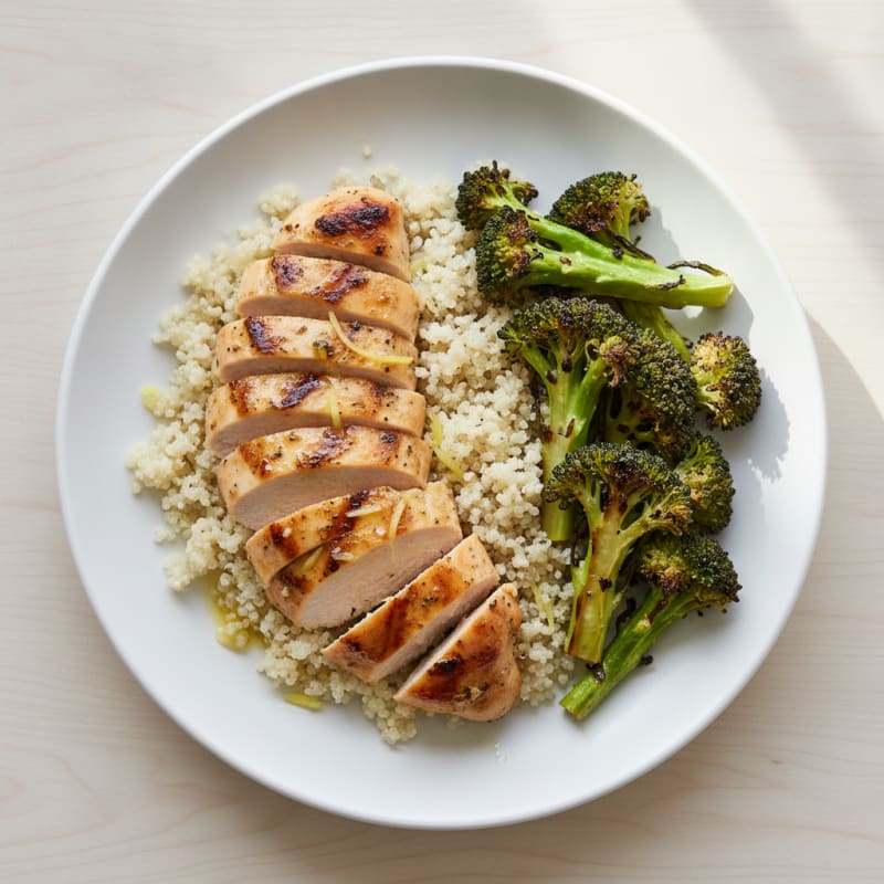 Grilled Chicken Breast with Quinoa and Roasted Broccoli