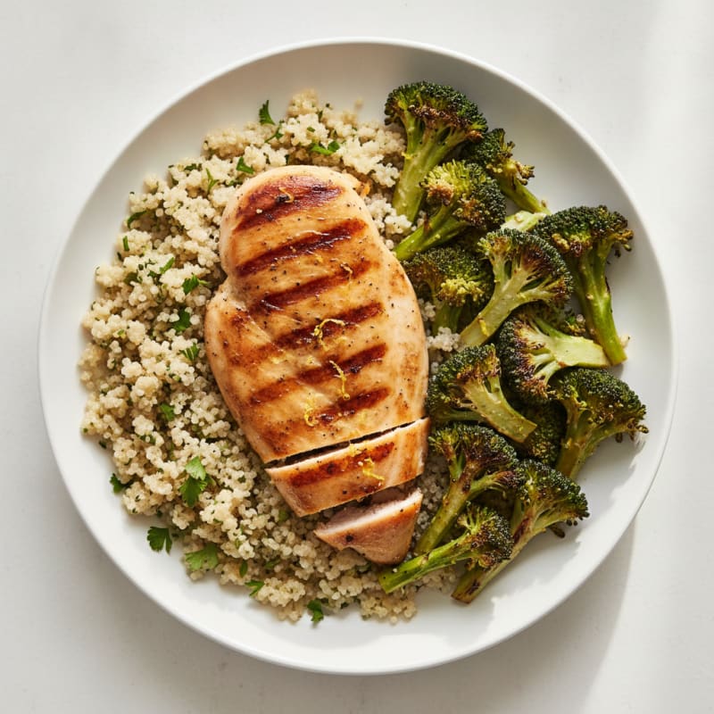 Grilled Chicken Breast with Quinoa and Roasted Broccoli