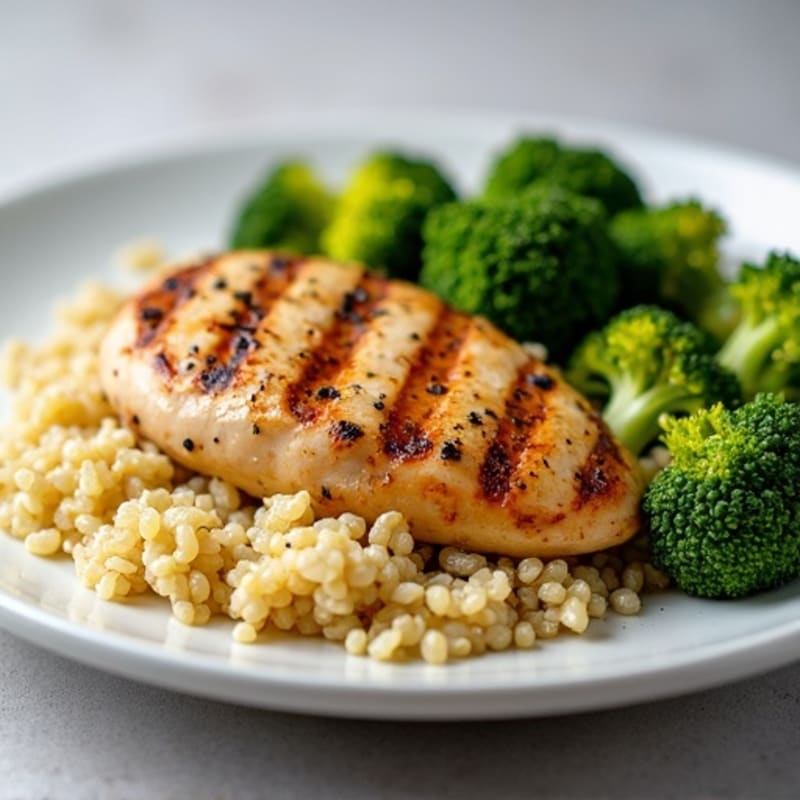 Grilled Chicken Breast with Roasted Broccoli and Quinoa