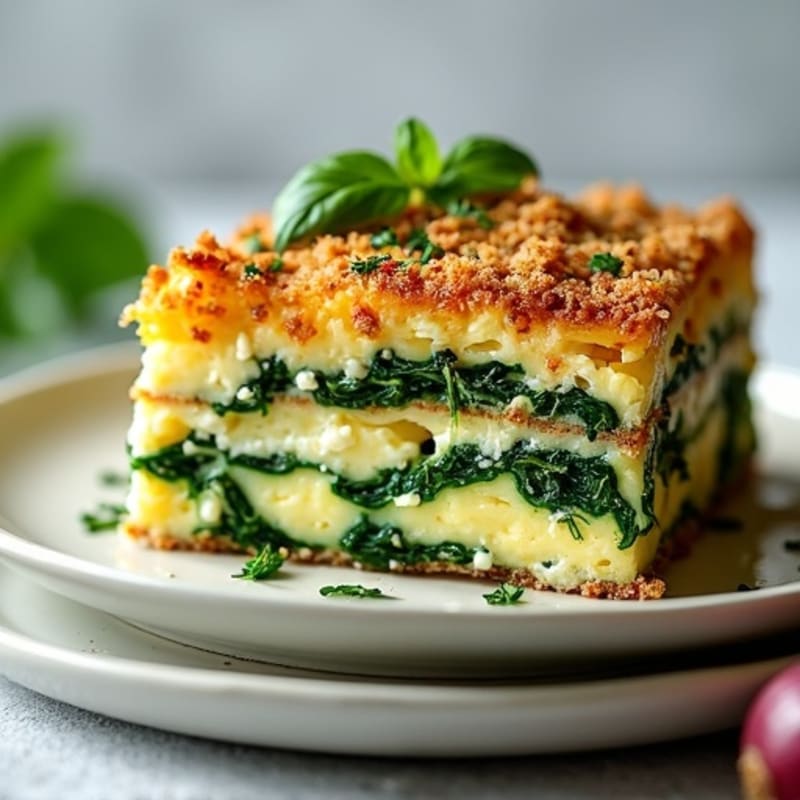 Savory Spinach and Feta Layered Bake with Crispy Herb Topping