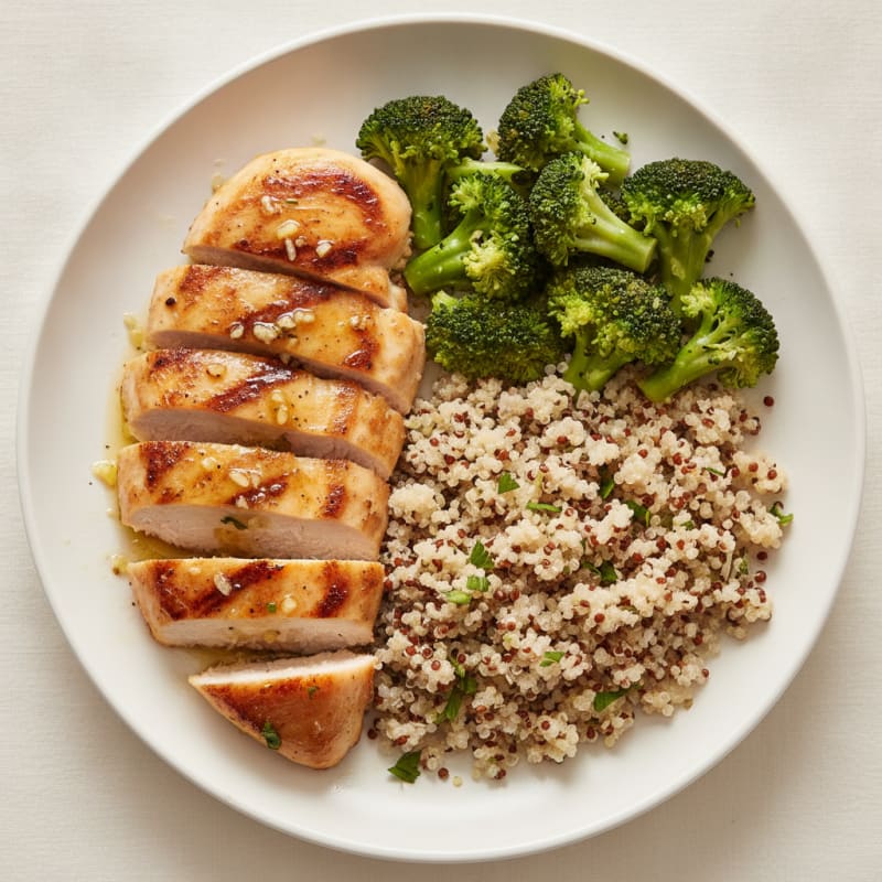 Grilled Chicken Breast with Quinoa and Steamed Broccoli
