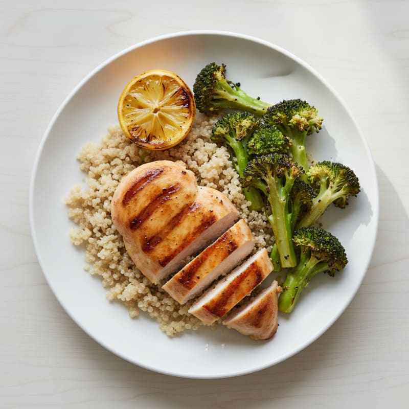 Grilled Chicken Breast with Quinoa and Roasted Broccoli