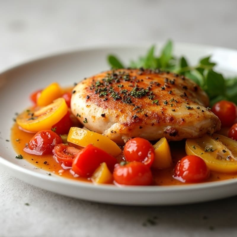 Tender Braised Chicken with Bell Peppers, Onions, and Crushed Tomatoes