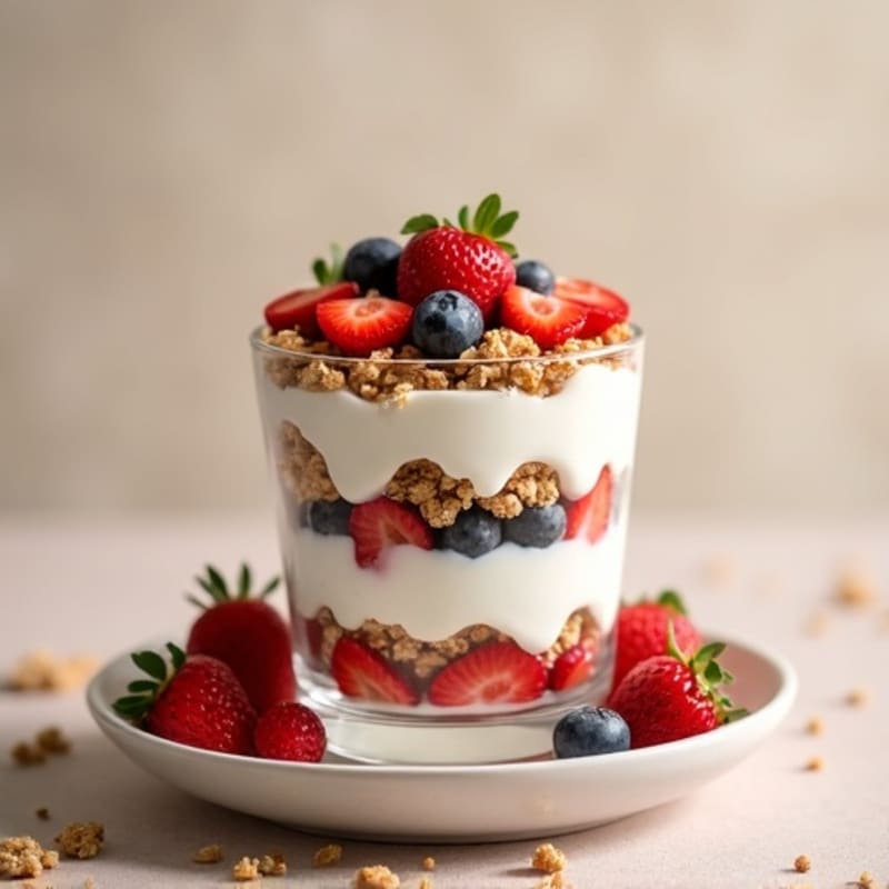 Creamy Vanilla Bean Protein Parfait with Crispy Granola and Fresh Berries