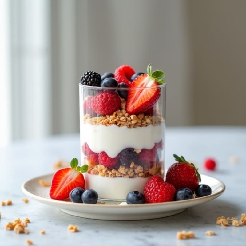 Greek Yogurt Protein Parfait with Mixed Berries and Almond Butter
